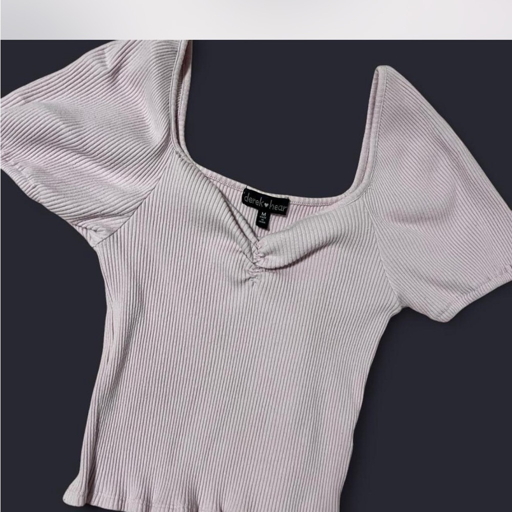 Derek Heart Ribbed Crop Top - Light Gray